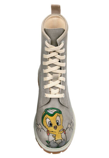 Women Vegan Leather Grey Tall Boots - Warner Bros Tweety Looney Tunes Ski Club - 5