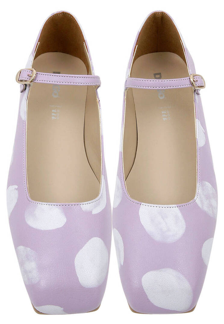 Women Vegan Leather Lilac Flats - Brush Dots White - 2