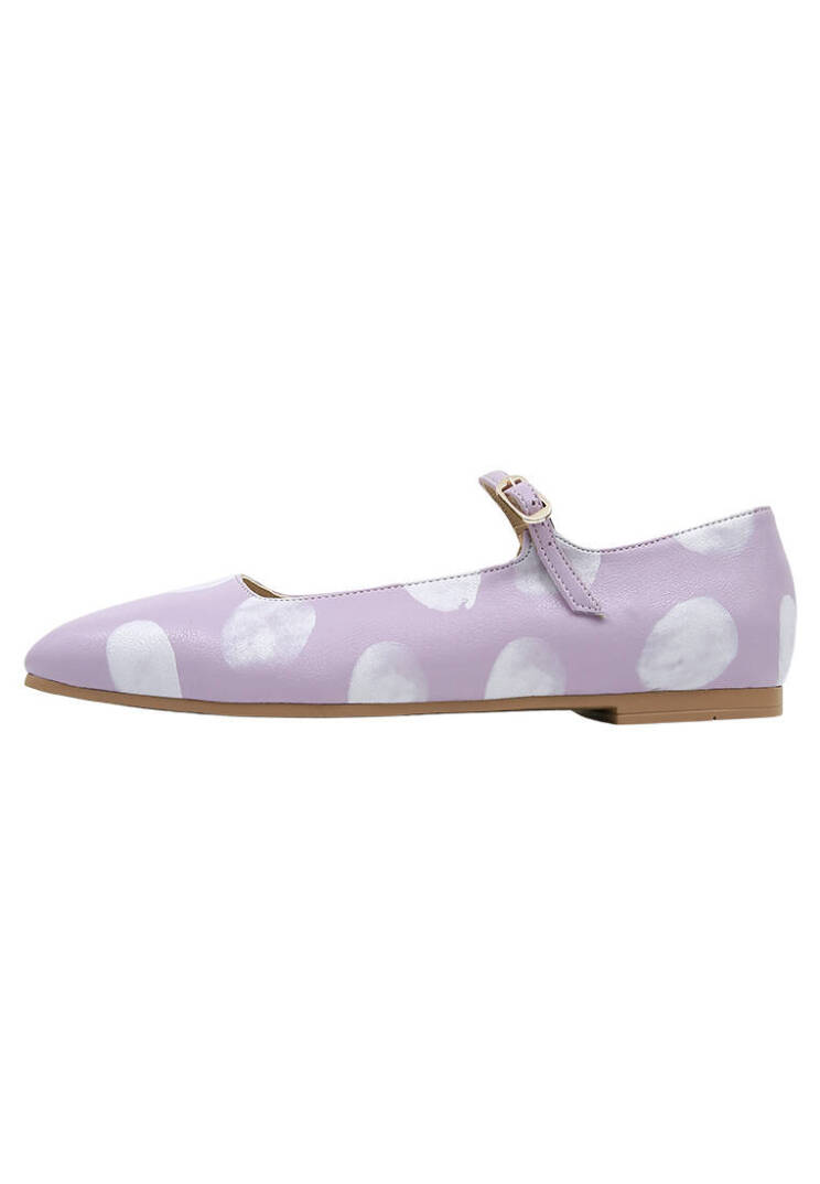 Women Vegan Leather Lilac Flats - Brush Dots White - 3