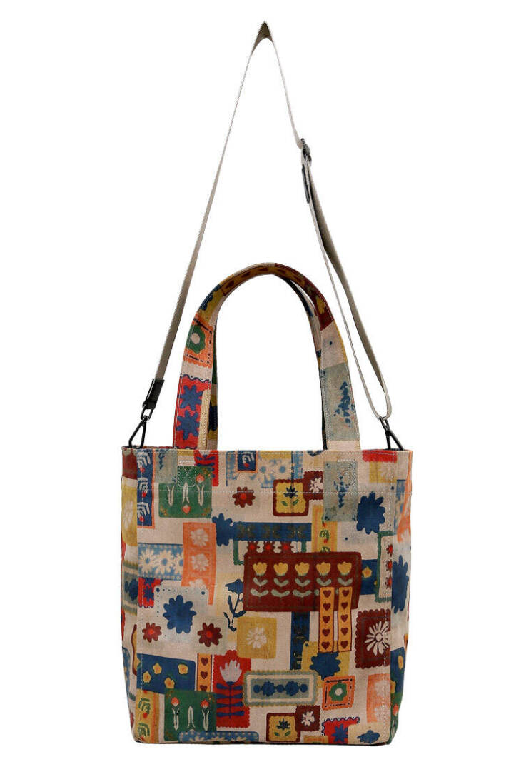 Women Vegan Leather Multicolor Large Tote Bag - Anatolian Patterns - 4