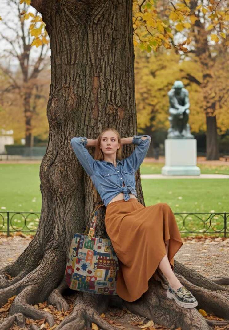 Women Vegan Leather Multicolor Large Tote Bag - Anatolian Patterns - 5