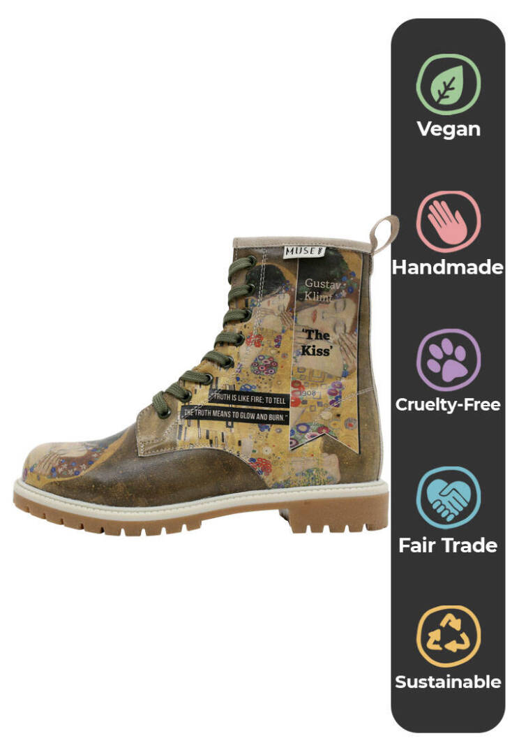 Women Vegan Leather Multicolor Tall Boots - Gustav Klimt The Kiss Muse - 5