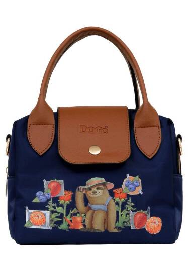 Women Vegan Leather Navy Blue Medium Handbag - Sloth Gardener - 2