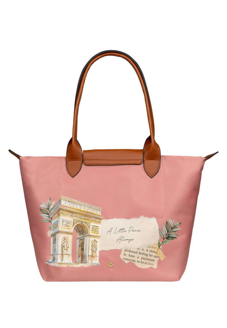 Women Vegan Leather Pink Large Handbag - A Little Paris Always - 4