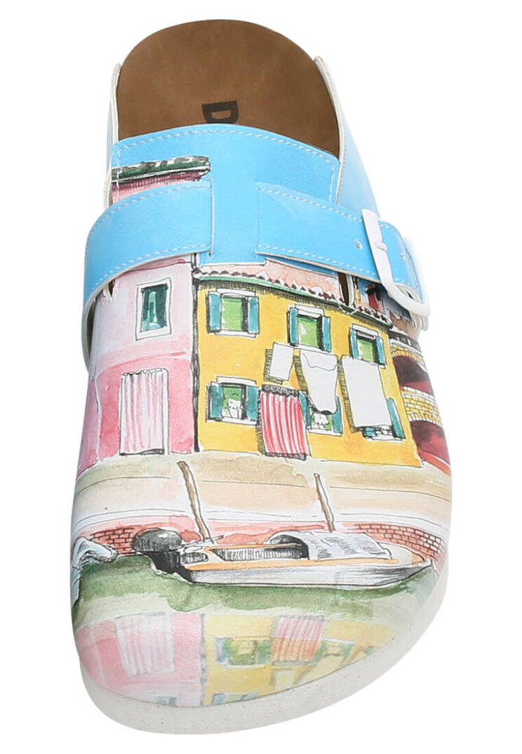 Women Vegan Leather Turquoise Slippers - Burano Island - 5