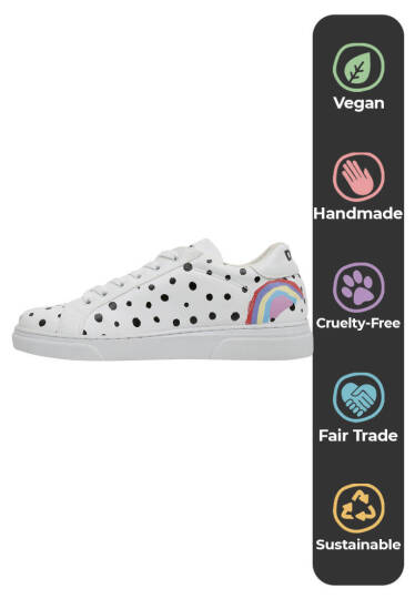 Women Vegan Leather White Casual Sneakers - More Self Love - 6