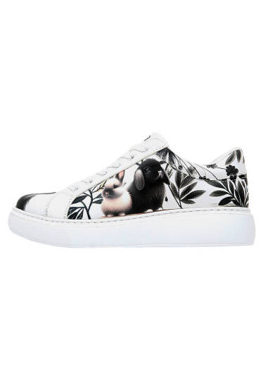 Women Vegan Leather White Platform Sneakers - Fluffy - 3