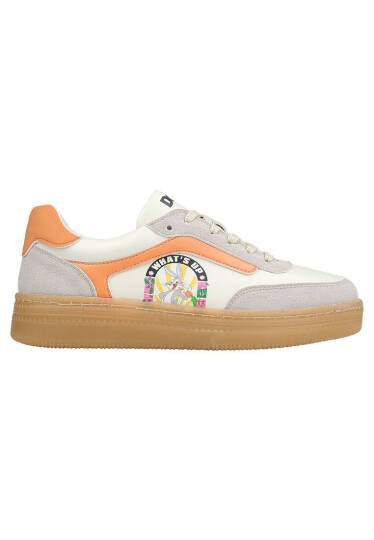 Women Vegan Leather White Sneakers - Warner Bros Looney Tunes Bugs Bunny Hop into Nature Tasarım - 7