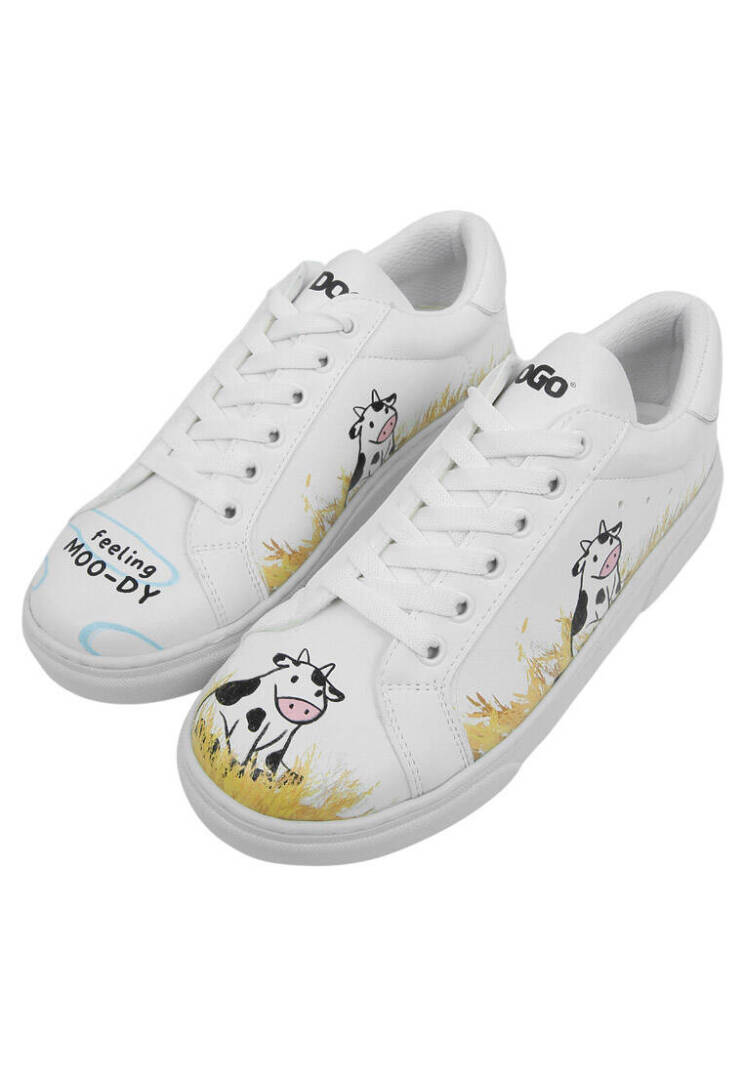 Women Vegan Leather White Sneakers - Feeling Moody - 1