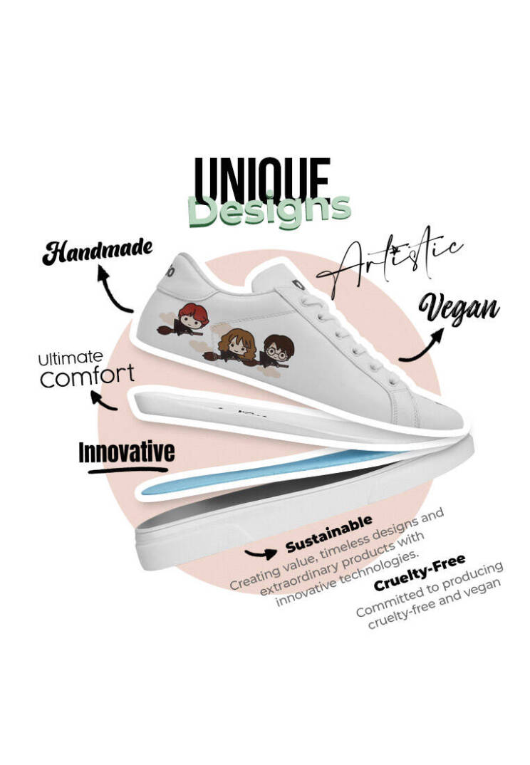 Women Vegan Leather White Sneakers - Friends Till Eternity Harry Potter - 4