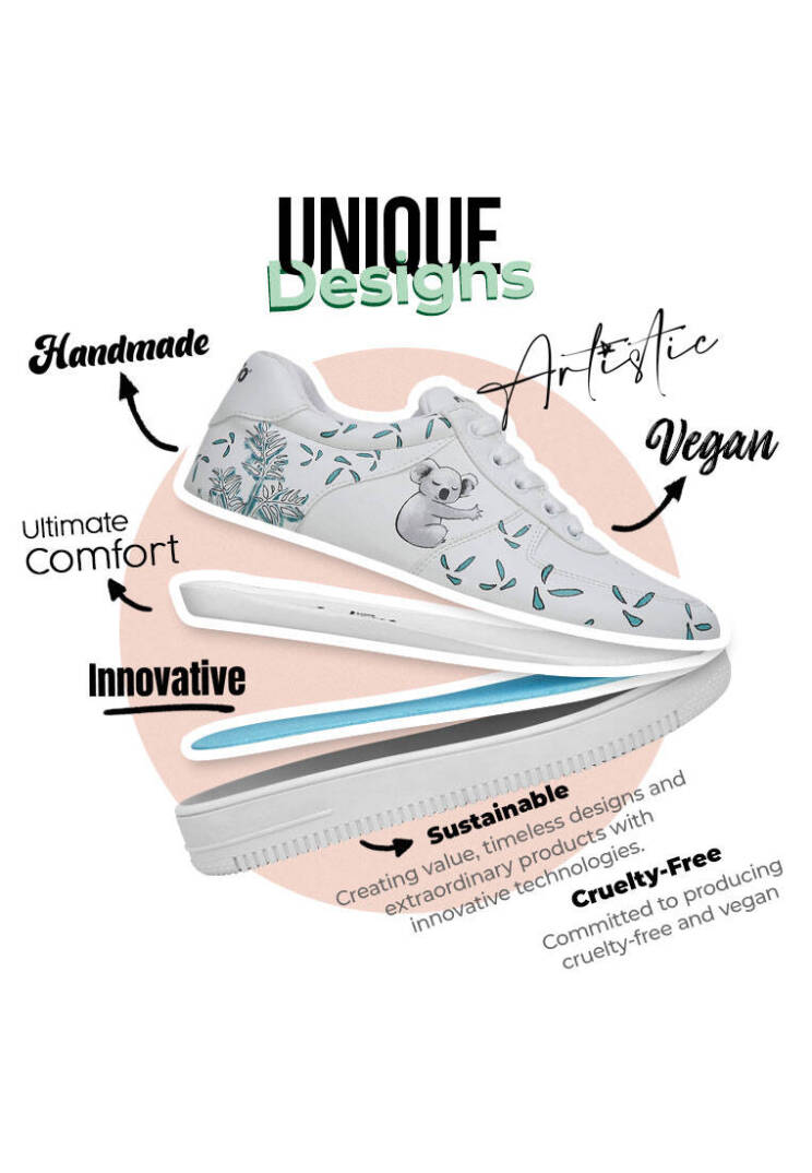 Women Vegan Leather White Sneakers - Koala Hug - 4