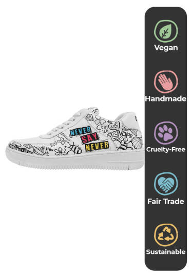 Women Vegan Leather White Sneakers - Never Say Never - 6