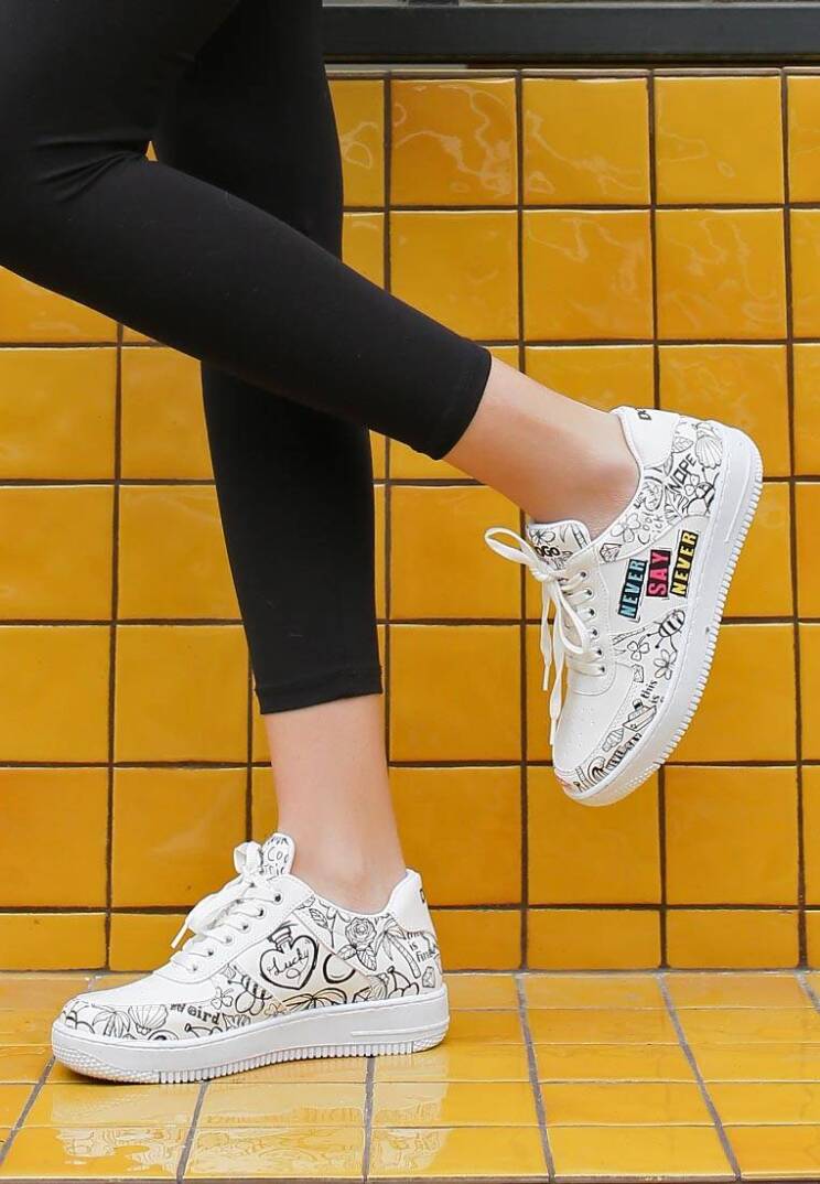 Women Vegan Leather White Sneakers - Never Say Never - 8