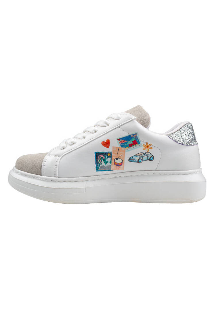 Women Vegan Leather White Sneakers - Travel Collage - 6