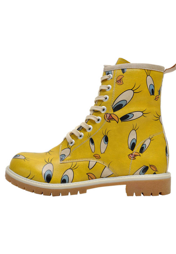 Women Vegan Leather Yellow Tall Boots - Warner Bros Tweety in Yellow - 1