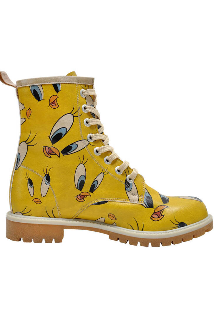 Women Vegan Leather Yellow Tall Boots - Warner Bros Tweety in Yellow - 4
