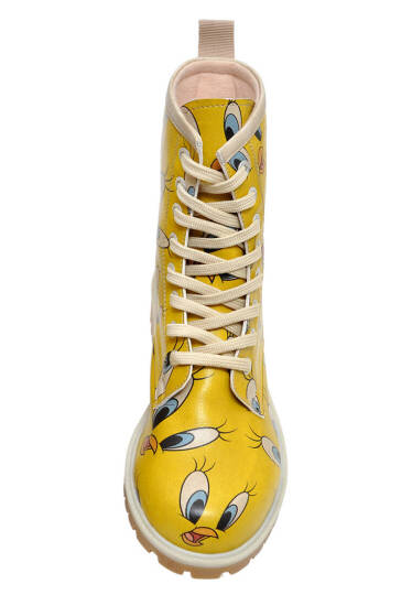 Women Vegan Leather Yellow Tall Boots - Warner Bros Tweety in Yellow - 5