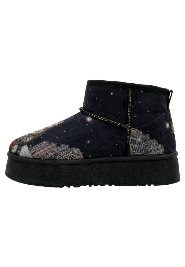 Women's Black Vegan Leather Fleece-Lined Ankle Boots - Paws on Taksim Design - 3
