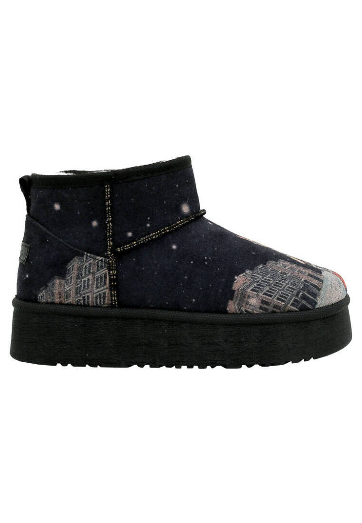 Women's Black Vegan Leather Fleece-Lined Ankle Boots - Paws on Taksim Design - 4
