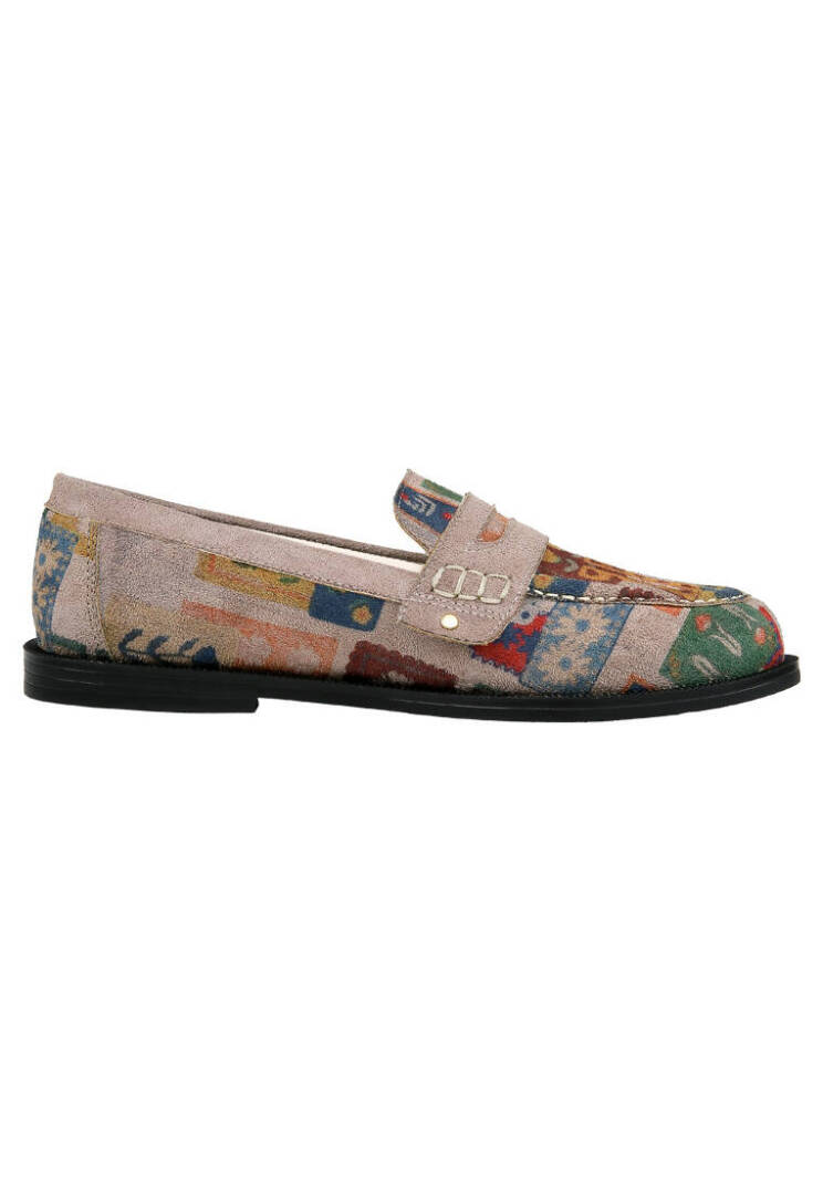 Women's Cream Vegan Leather Loafers - Anatolian Patterns Design - 3