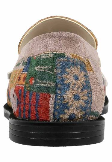 Women's Cream Vegan Leather Loafers - Anatolian Patterns Design - 5