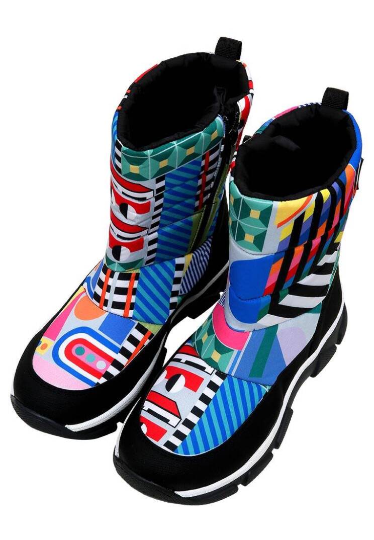 Women's Multicolor Vegan Leather Boots – Geometric Design - 1