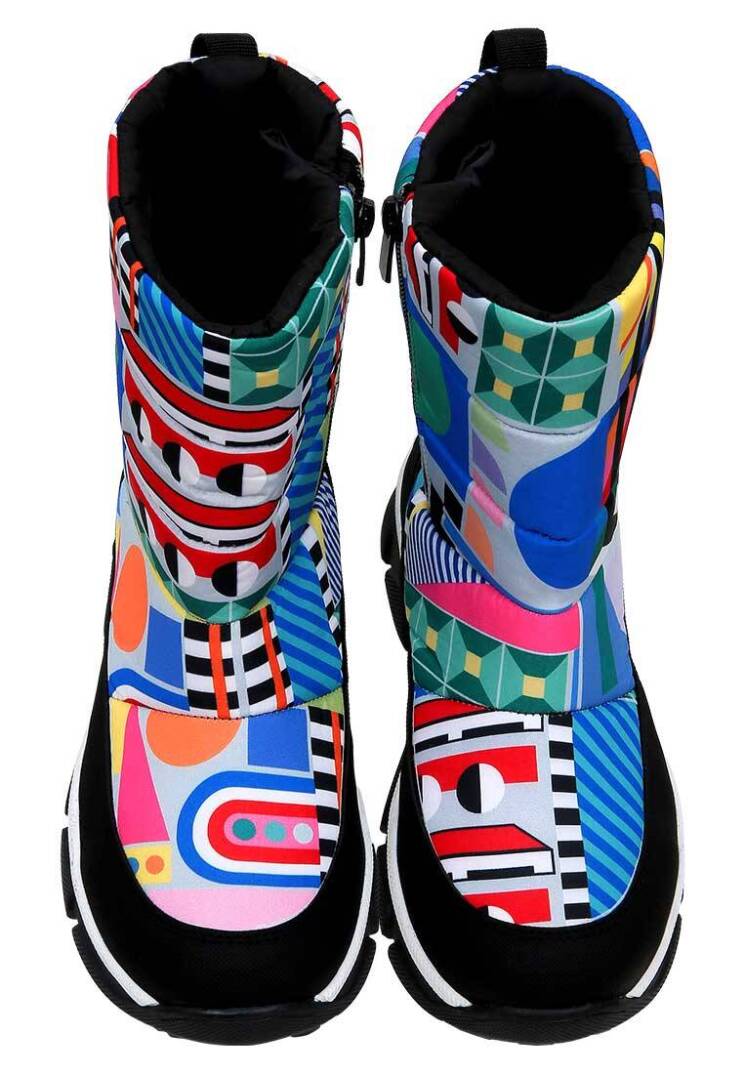 Women's Multicolor Vegan Leather Boots – Geometric Design - 3