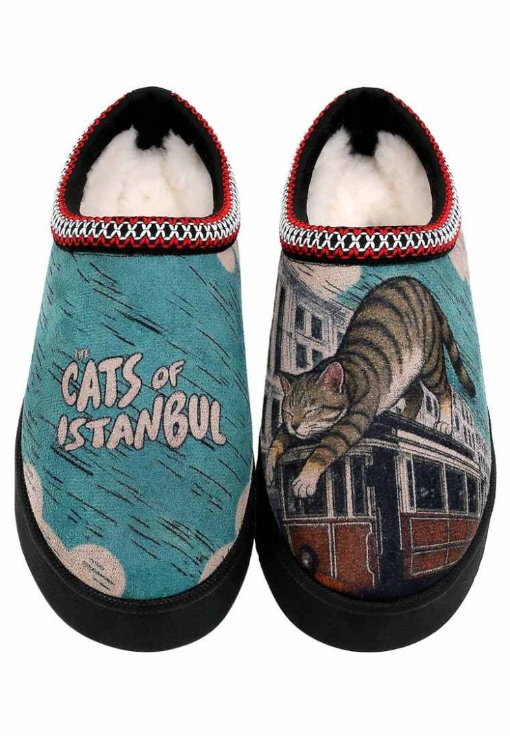 Women's Turquoise Vegan Leather Slippers with Plush Lining – Tram Nap Design - 2
