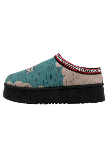 Women's Turquoise Vegan Leather Slippers with Plush Lining – Tram Nap Design - 3