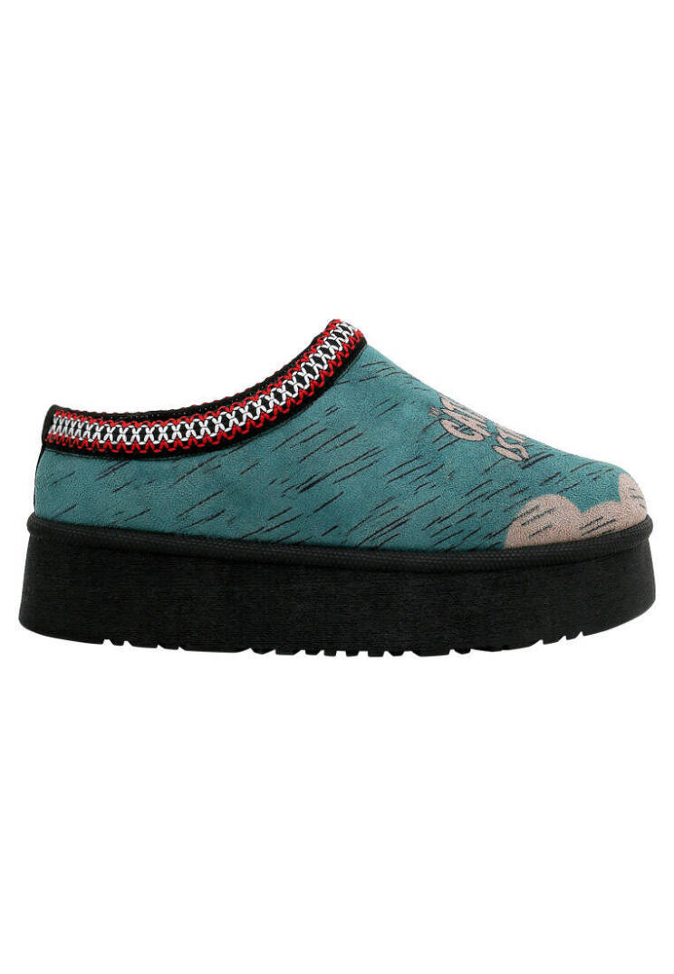 Women's Turquoise Vegan Leather Slippers with Plush Lining – Tram Nap Design - 4