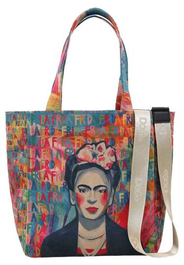 Women's Vegan Colorful Large Tote Bag - Frida Kahlo in Letters Design
