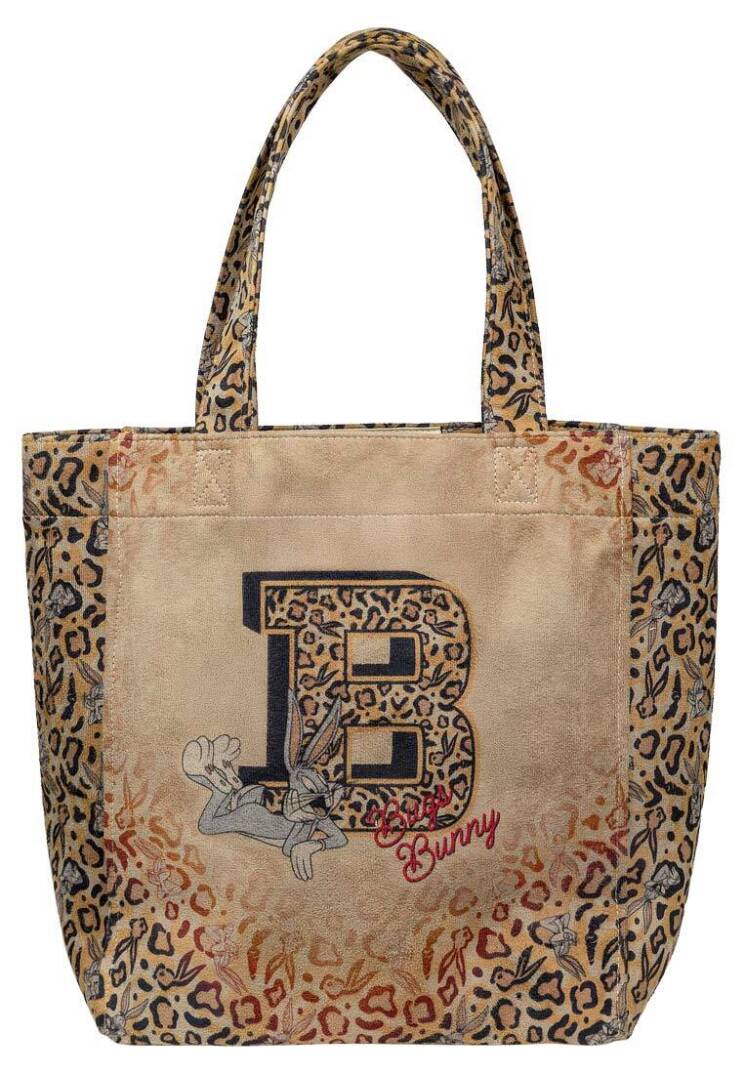 Women's Vegan Cream Leopard Large Tote Bag - Warner Bros Looney Tunes Leopard Bugs Bunny Design - 4