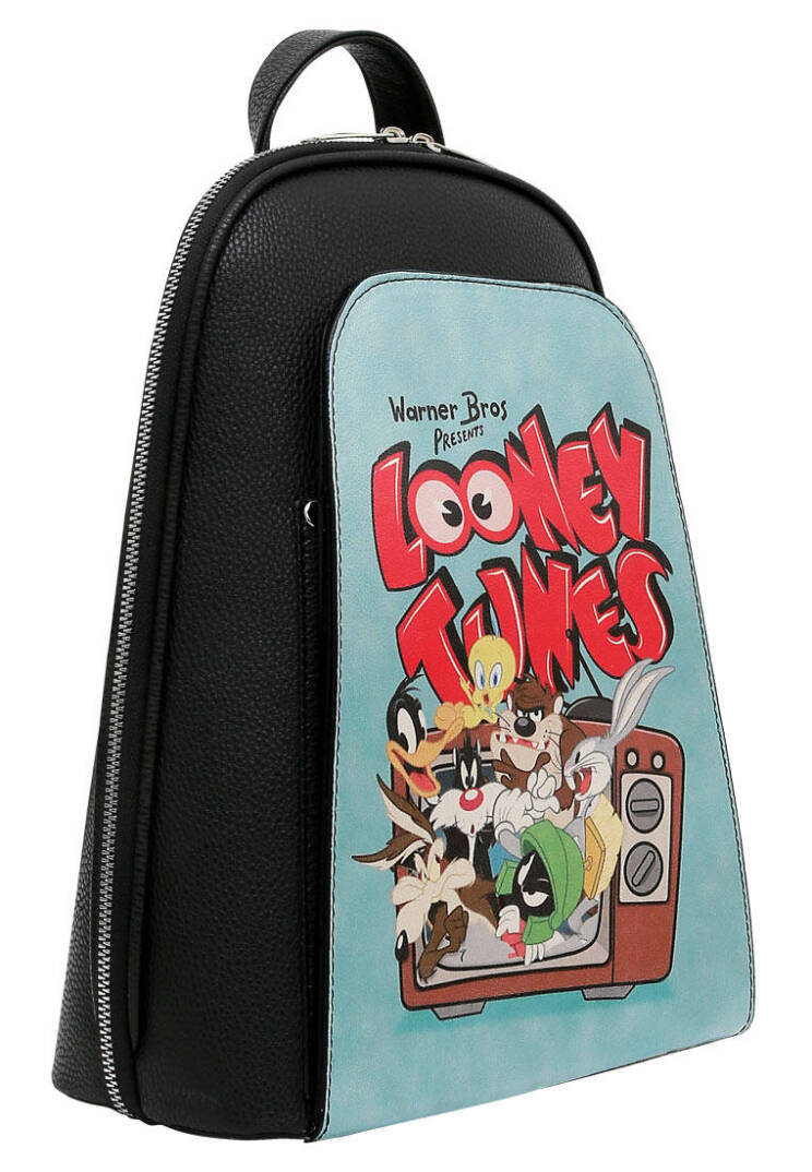 Women's Vegan Leather Black Backpack - Warner Bros Looney Tunes The Toon Parade Design - 2