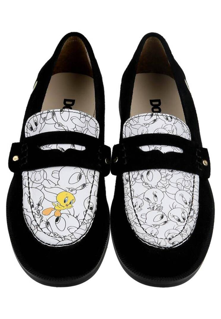 Women's Vegan Leather Black Loafers - Warner Bros Looney Tunes Tweety Design - 3