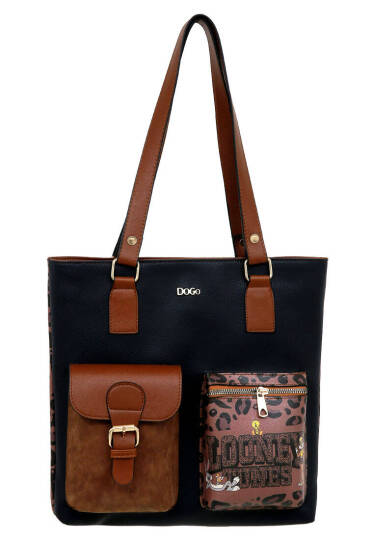 Women's Vegan Leather Navy Leopard Shoulder Bag - Warner Bros Looney Tunes Leopard Design