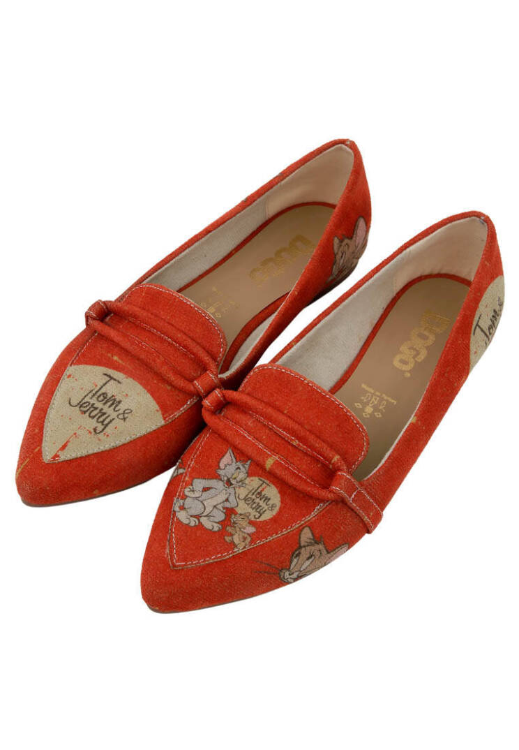 Women's Vegan Leather Orange Flats - Warner Bros Tom & Jerry Design - 1