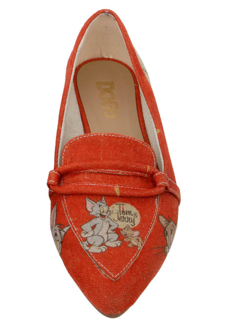 Women's Vegan Leather Orange Flats - Warner Bros Tom & Jerry Design - 7