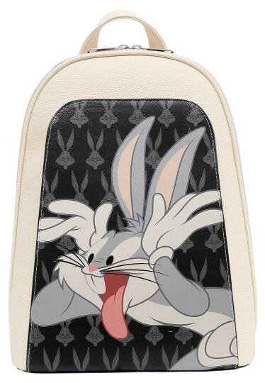 Women's Vegan Leather White Backpack - Warner Bros Looney Tunes Playful Bugs Design