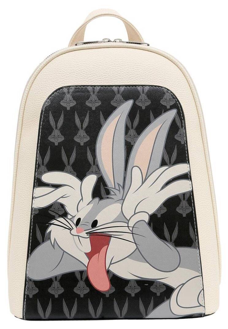 Women's Vegan Leather White Backpack - Warner Bros Looney Tunes Playful Bugs Design - 1