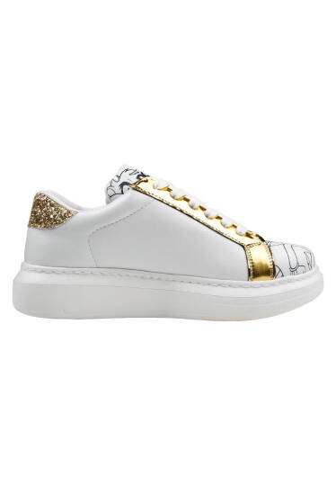 Women's Vegan Leather White Sneakers - Warner Bros Bugs Bunny Looney Tunes Chasing Tunes Design - 6