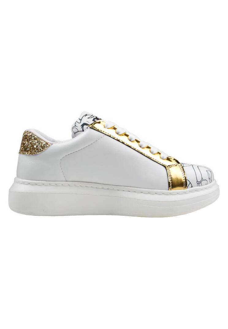 Women's Vegan Leather White Sneakers - Warner Bros Bugs Bunny Looney Tunes Chasing Tunes Design - 6