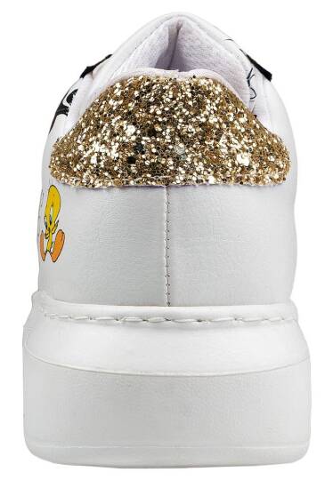 Women's Vegan Leather White Sneakers - Warner Bros Bugs Bunny Looney Tunes Chasing Tunes Design - 7