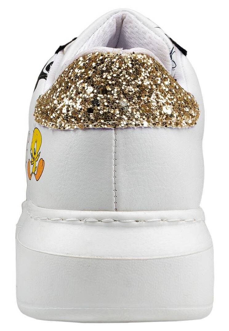 Women's Vegan Leather White Sneakers - Warner Bros Bugs Bunny Looney Tunes Chasing Tunes Design - 7