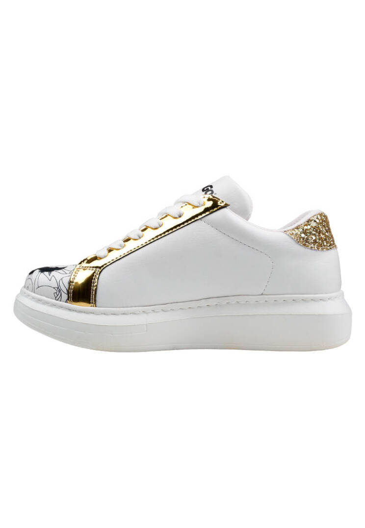 Women's Vegan Leather White Sneakers - Warner Bros Bugs Bunny Looney Tunes Chasing Tunes Design - 8