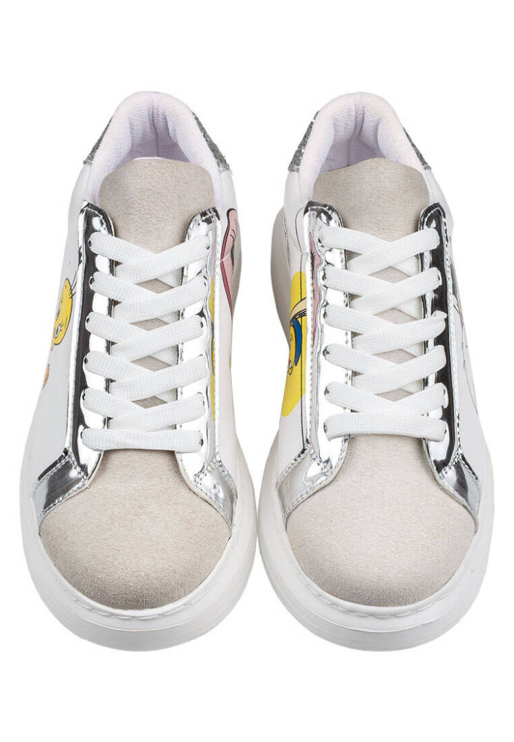 Women's Vegan Leather White Sneakers - Warner Bros Tweety Sylvester Puddy Tat Design - 3