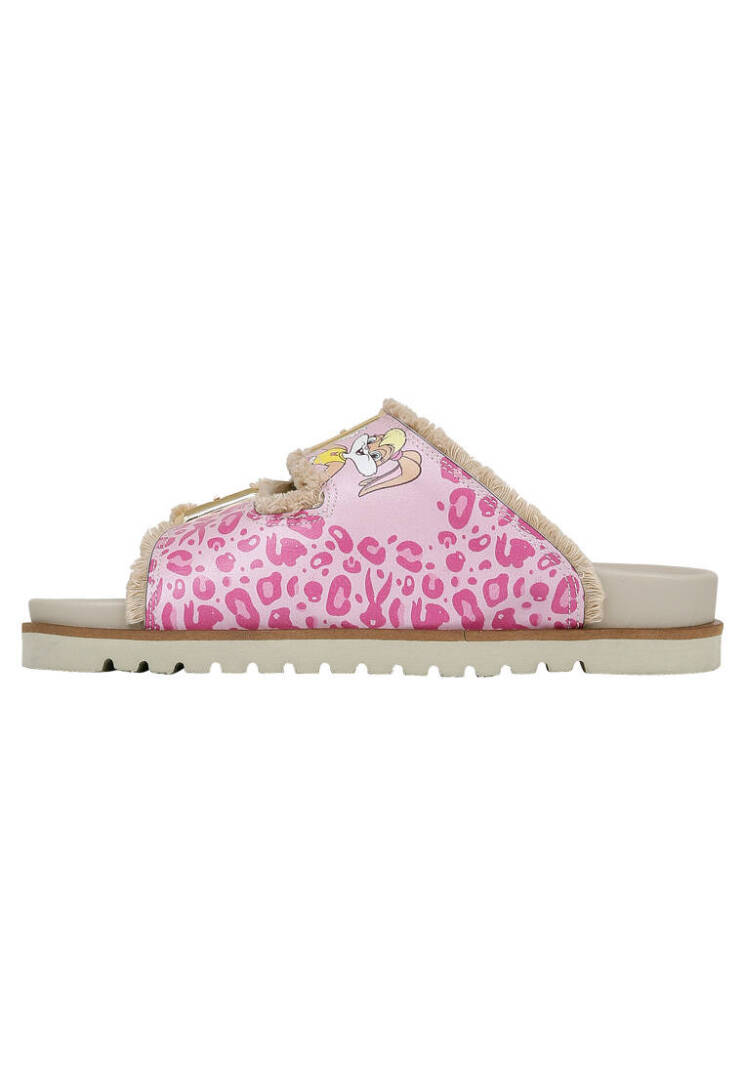 Women's Vegan Pink Leopard Slippers - Warner Bros Looney Tunes Bugs Bunny Pink Leopard Bunny Design - 1