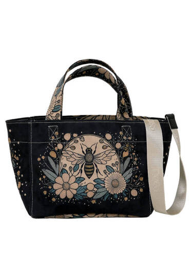 Женская Антрацитовая Сумка Medium Tote из Веганской Кожи - Bee with Flowers - 4