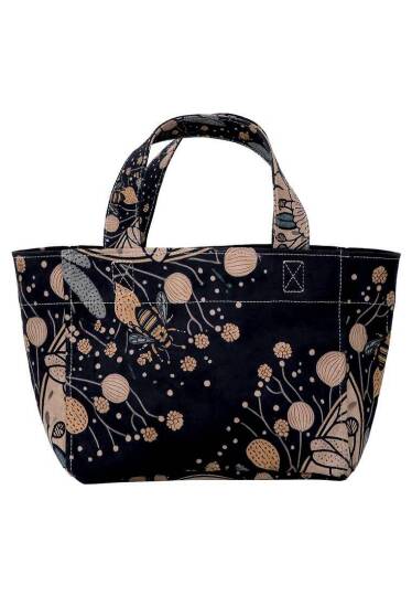 Женская Антрацитовая Сумка Medium Tote из Веганской Кожи - Bee with Flowers - 6