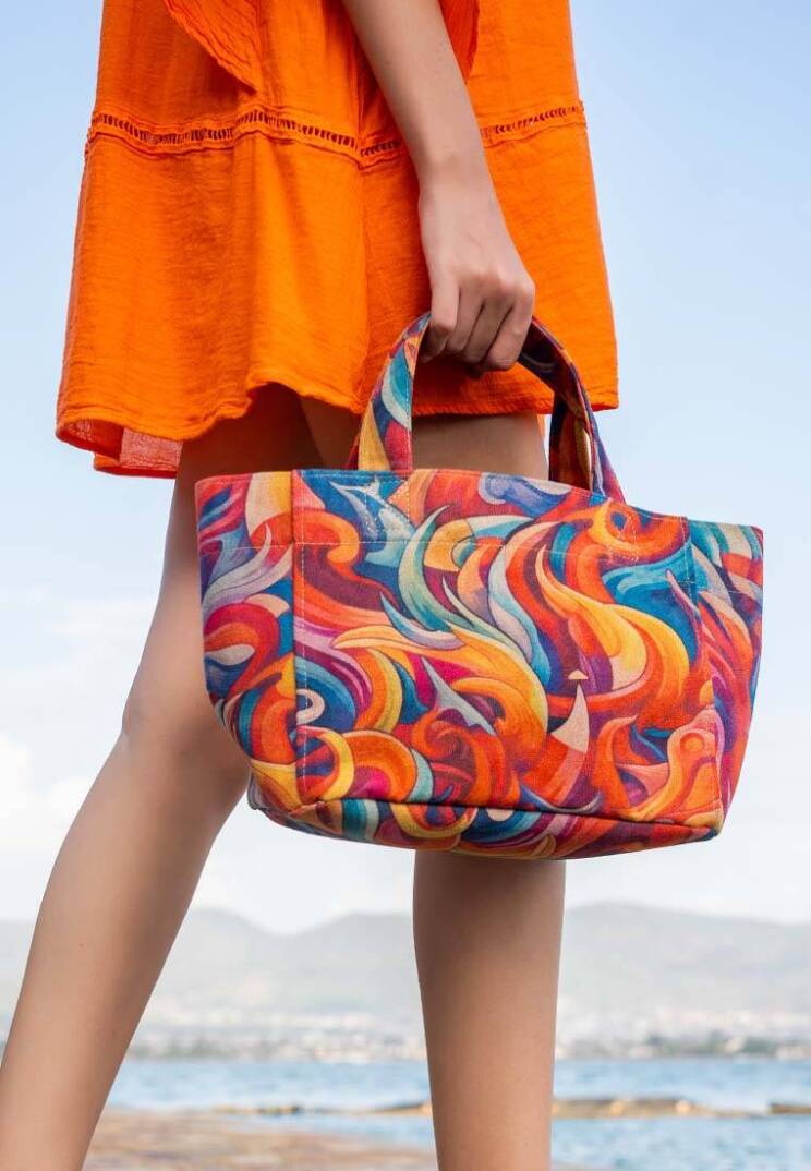 Женская Синяя Сумка Medium Tote из Веганской Кожи - Spirals of Colour - 1