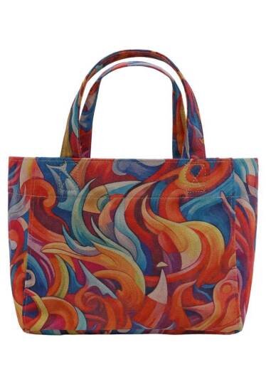 Женская Синяя Сумка Medium Tote из Веганской Кожи - Spirals of Colour - 4
